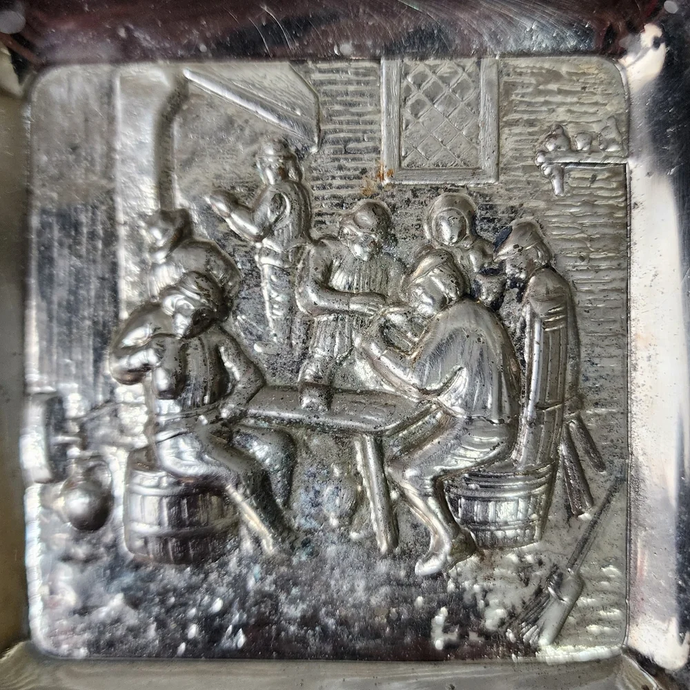 Antique Silver Plated Ashtray Ornate Detailed Men Tavern Table Vintage
